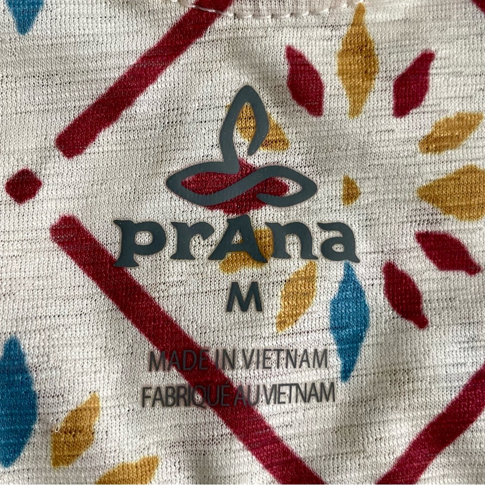 Prana Amata Cream Racerback Tank Top Shirt Mustard & Blue Tile Print Medium - Picture 9 of 10